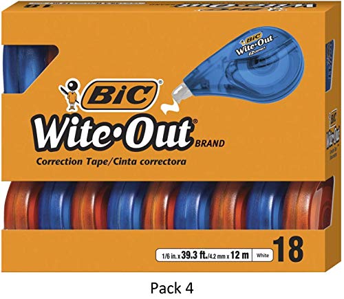 BIC Wite-Out Brand EZ Correct Correction Tape, White, 18-Count, 4 Pack