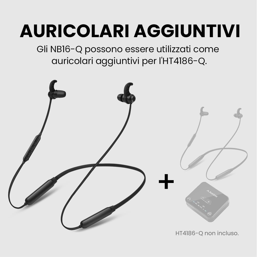 Avantree NB16-Q - Cuffie Bluetooth 5.2 In-Ear con Qualcomm aptX Adaptive, 20h di Autonomia, Comode e Sicure per Smartphone, Smart TV e PC