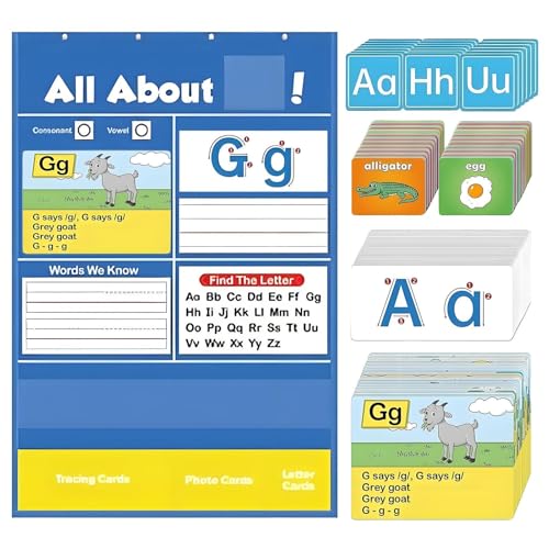 Alphabet Learning Pocket Chart, All About Alphabet Chart, 11.42x8.66 inches Interactive Letter Handwriting Practice Tool for Pre