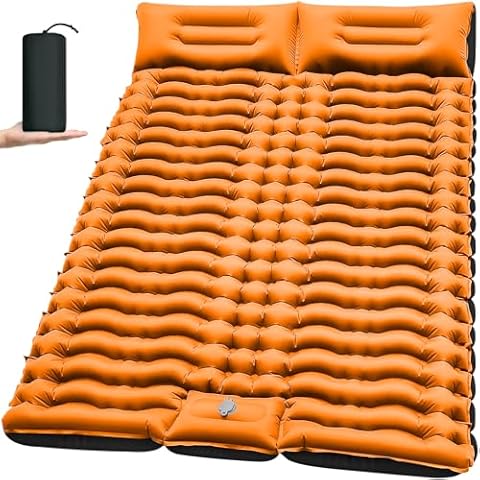 Yuzonc Double Camping Sleeping Pad, Self Inflating 4" Extra-Thick Foot Press Ultralight 2 Person Camping Mat with Pillow for Camping Hiking Traveling Backpacking Tent-Orange Cover