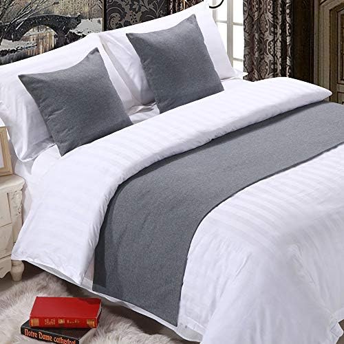 Mengersi Solid Bed Runner Scarf Protector Slipcover Bed Decorative Scarf for Bedroom Hotel Wedding Room (King, Gray)