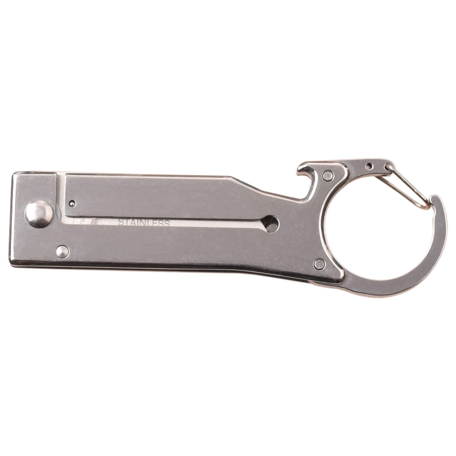 MTECH USA - Manual Folding Knife - Satin Finish Stainless Steel Razor Blade, Mirror Polished Stainless Steel Handle, Frame Lock, Carabiner, Bottle Opener - MT-1171S - Hunting, Camping,EDC, Multi