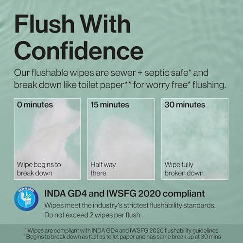 Image of The Honest Company Hypoallergenic Flushable Wipes for Sensitive Skin, Tropical Leaves, 42 Count (Pack of 8)