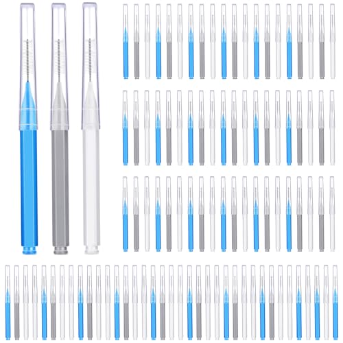Image of Patelai 100 Pieces Braces Dental Brush for Cleaner Interdental Toothpick Dental Tooth Flossing Head Oral Hygiene Flosser Toothpick Cleaners Tooth Tool(Blue, Grey, White,Various Sizes)