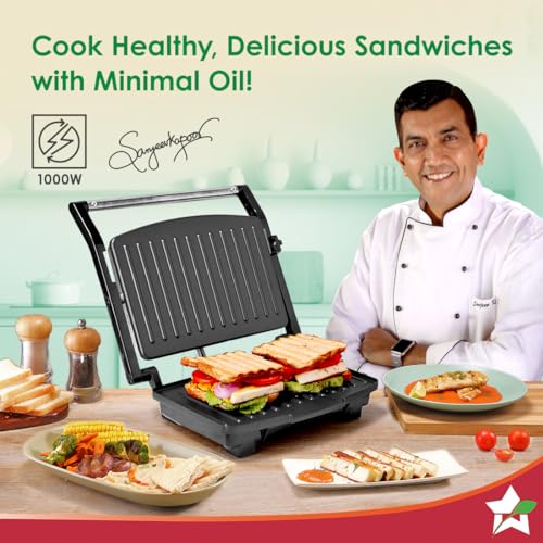 Image of Wonderchef Essenza Contact Grill | 400W | for Thick Sandwiches, Burgers, Patties | Dual-Side Heating | Non-Stick Grill Plates | Oil Collector Tray | LED Indicator | Compact Design | 1-Year Warranty