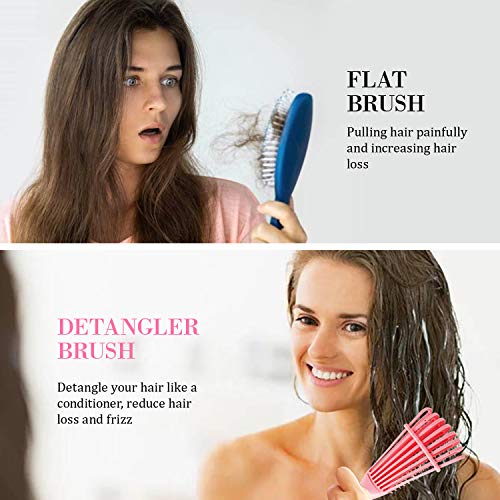 Detangling Brush, ez Detangler Brush for Natural Black Hair, 2 Pcs Detangling Comb for Thick Curly Kinky/Coily, Wet/Dry 3/4 abcd African American Hair for Women Kids Men (Pink & Blue)