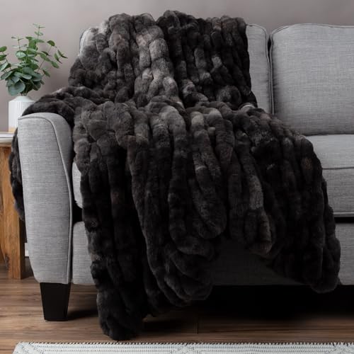 Image of Lavish Home Jacquard Faux Fur Throw 60 x80 Black