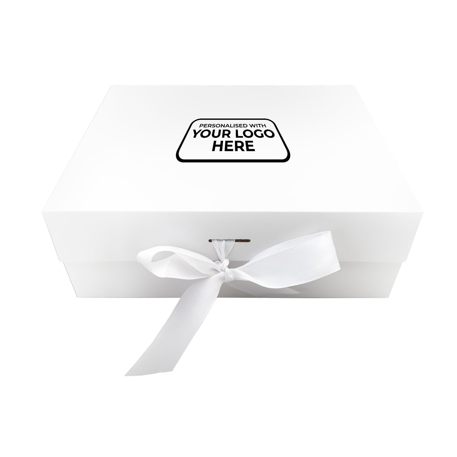Personalised Present Box Large Magnetic Gift Box with Lid & Ribbon, Rigid Keepsake Box 26 x 18.5 x 8.3 cm, Box for Christmas, Hanukkah, Weddings, Birthdays & All Occasions (White Box with Logo)
