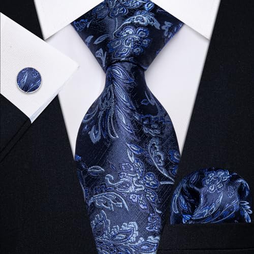 Image of YourTies Silk Paisley Floral Tie and Pocket Square Cufflinks with Lapel Pin Sets for Men 5PC Wedding Party