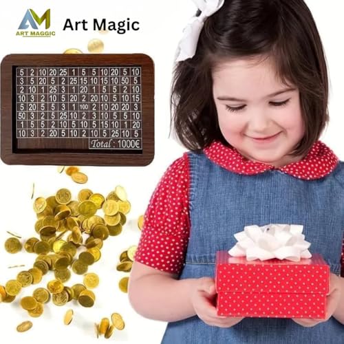 Image of ART MAGIC Money Saving Box for Adult 100000 -Money Box, Wooden Money Saving Box,1 Lakh Money Saving Box,Money Collecting Box Adults Kids, Small Amount Big Storage 100000 Savings Money Box,Challenge
