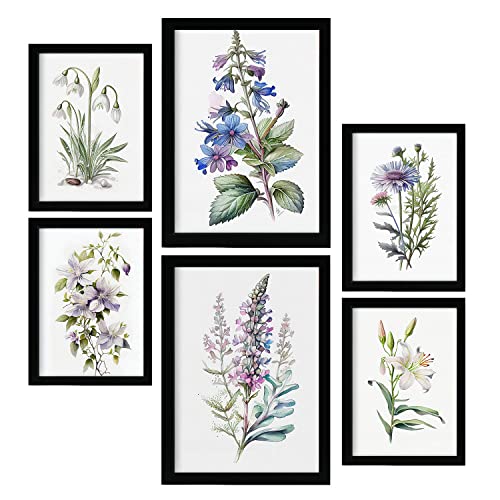 Nacnic Posters de Lilas. Ilustraciones A Todo Color de Naturaleza y Botánica con Temas Florales sobre Fondo Blanco. Diseño Moderno para la Decoración de Interiores. A4 & A3.