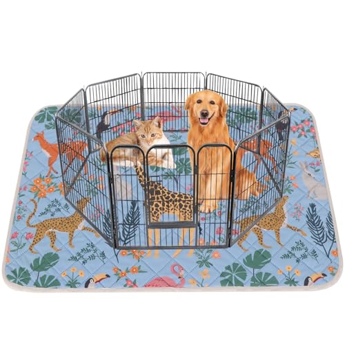 Image of IEUUMLER Washable Pee Pads for Dogs, 1 Pack Forest Pattern Reusable Waterproof Puppy Pads, Non-Slip Super Absorbent Dog Training Pad for Playpen Crate Bed EU013 Blue Jungle, 63x63