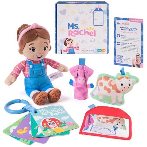 Ms. Rachel Official Farm Friends Baby Registry Gift Set with Plush, Animals Cards & Finger Puppet, Educational Toys & Baby Toys for Girls & Boys Ages 0+ (Amazon Exclusive)