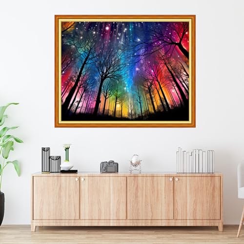 Image of Foxdiviy Stamped Cross Stitch Kits Full Range of Embroidery Needlework Starter Kits for Beginners Adults 11CT Embroidery Patterns Art Crafts DIY Needlepoint Kits-Magic Aurora Tree 16x20 inch