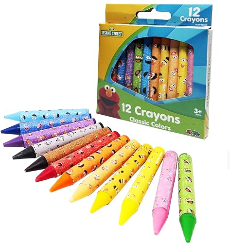 Sesame Street 12 Count Party Favors | Toddler and Kids Crayons | Assorted Colors and Non-Toxic | Great for Classrooms | Beginner (Standard)