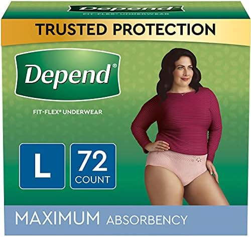 Depend Fit-Flex Adult Incontinence Underwear for Women, Disposable, Maximum Absorbency, Large, Blush, 72 Count