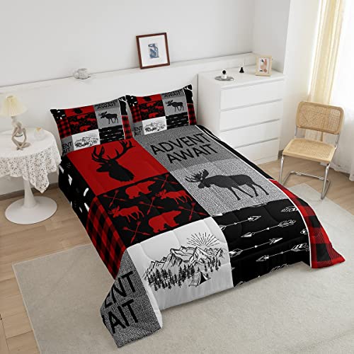 Erosebridal Elk Deer Comforter Set Twin Size, Rustic Camping Quilted Duvet For Kids Boys Teens Adult Wildlife Moose Animal Bedding Set Farmhouse Camper Duvet Sets 2 Pieces With 1 Pillow Case #TOP2