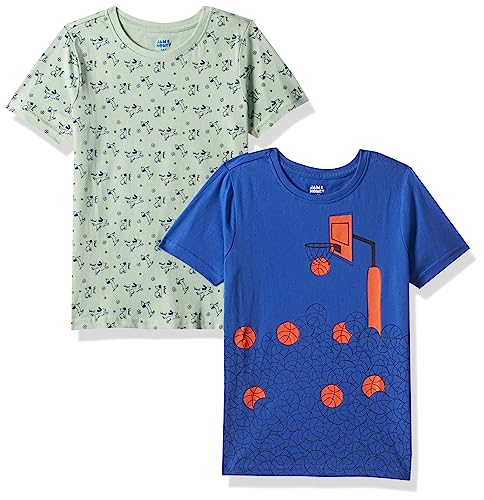 Image of Amazon Brand - Jam & Honey Boys Boys 100% Cotton Printed Half Sleeves T-Shirt | Age 2-12 Years (Pack of 2)