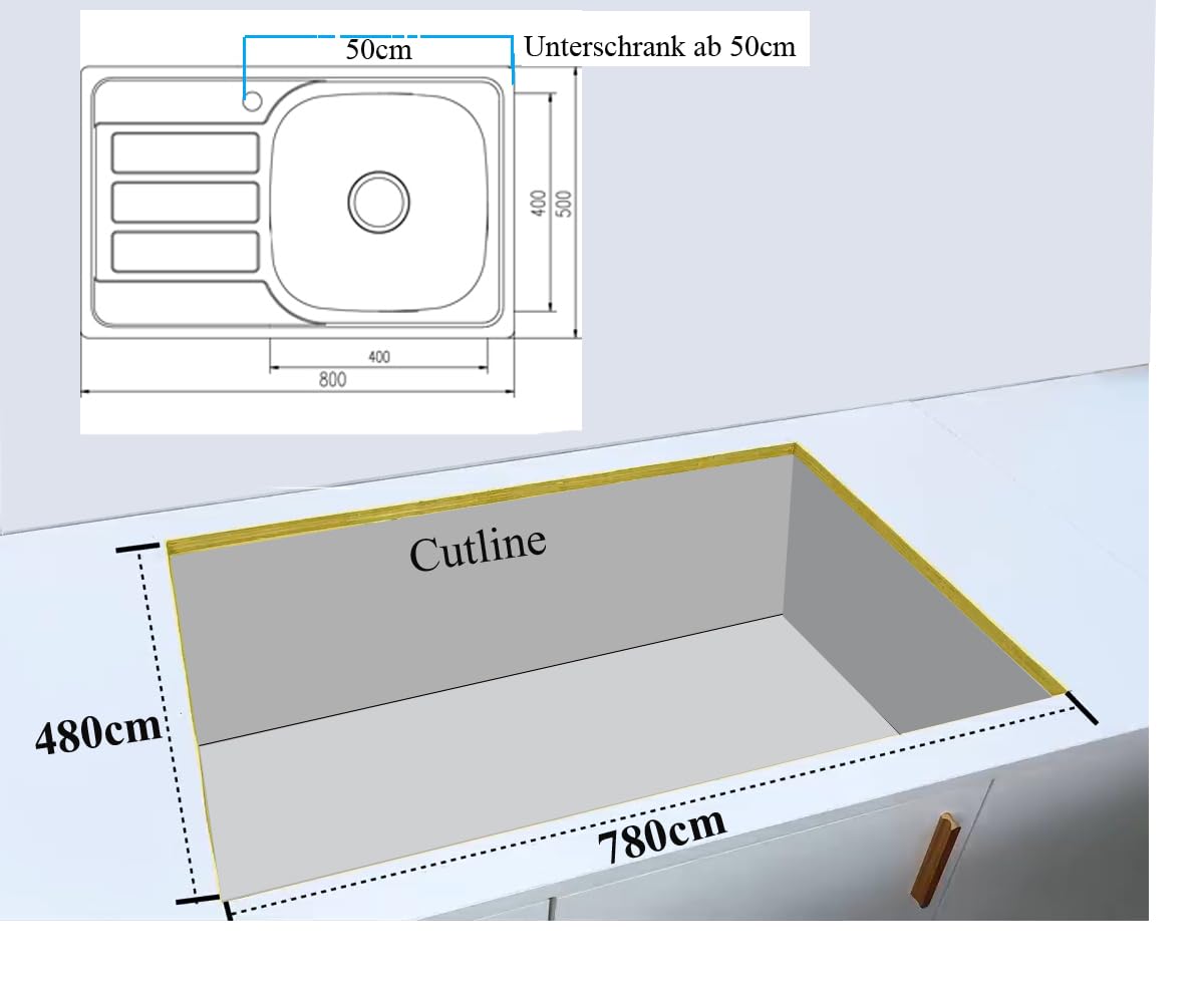 80x50 Küchenspüle Edelstahl 304,1 Becken,eckig,Spülbecken Abtropffläche rechts