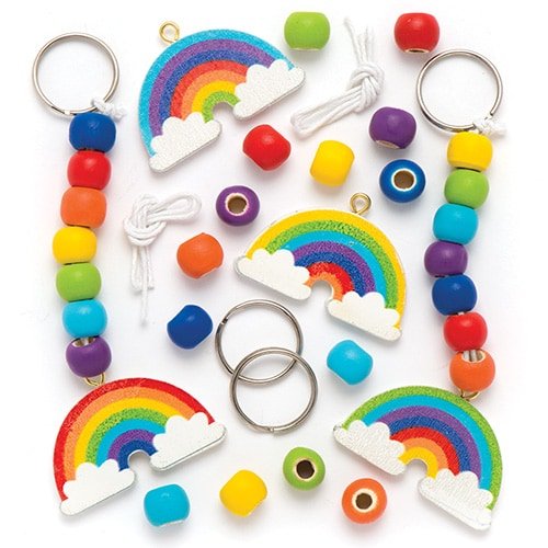 Baker Ross Schlüsselanhänger- und Taschenschmuck-Bastelsets Regenbogen aus Holz für Kinder zum Dekorieren  Kreative Bastelsets für Kinder (4 Stück)