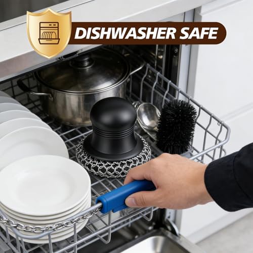 Image of 316 Upgraded Cast Iron Scrubber with Pan Scraper,Cast Iron Cleaner for Grill Pan Skillet Wok Carbon Steel,Ergonomic to Hold Easy to Use Dishwasher Safe ((Large Chain Mail,2pcs))
