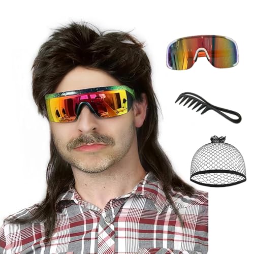 Image of Men's Black Mullet Wig 70s 80s Retro Costume Wig for Adult Men Halloween Fancy Dress Party Cosplay Hair Accessory (Black)