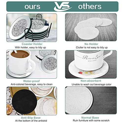 Glitter Glass Mirrored Coasters For Drink, Sets Of 6 Decorative Glass Plates Drink Coasters With Holder, Dilibra Great Gift For Birthday Housewarming Bar Home Decor - Suitable For Kinds Of Cups #TOP3
