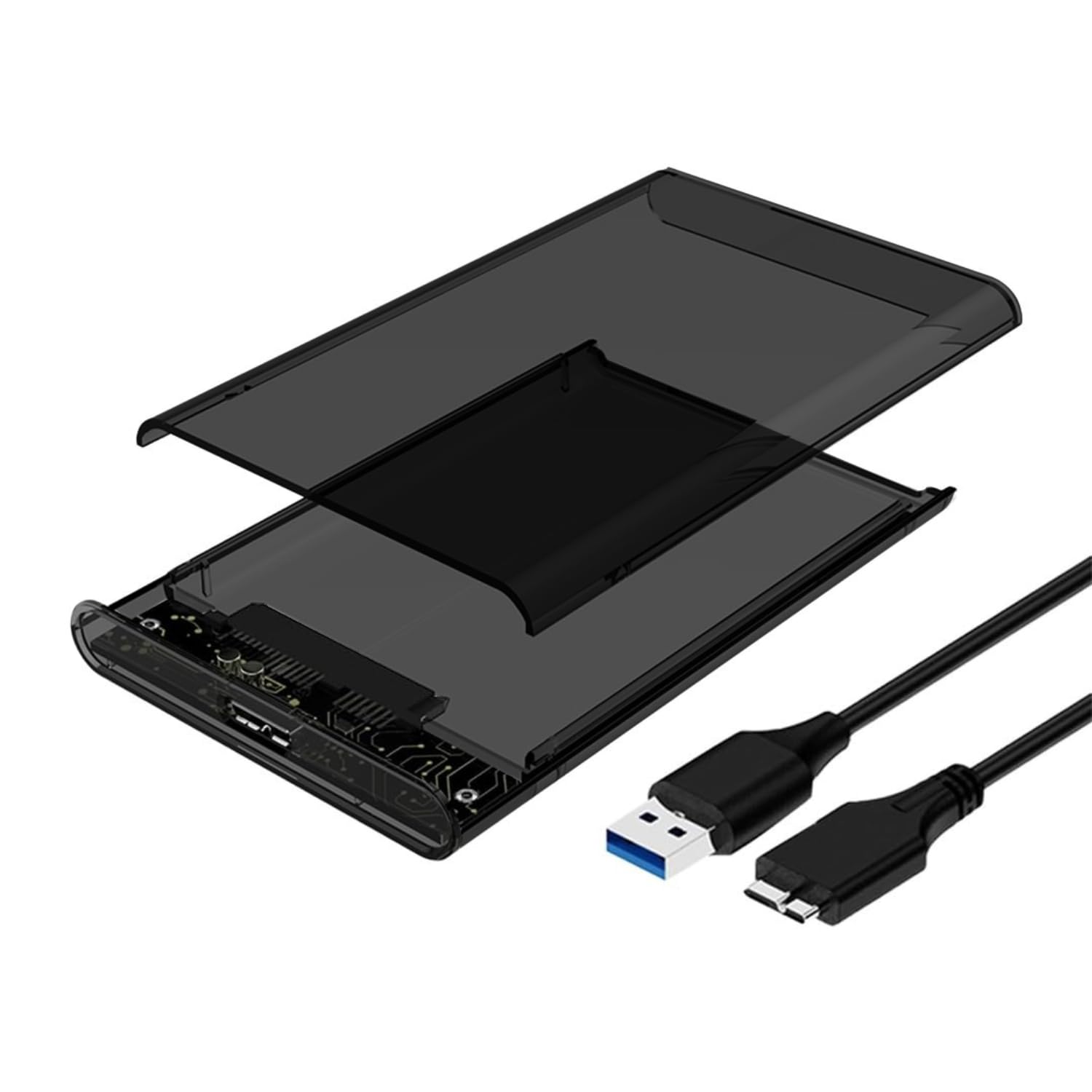 Dyazo 2.5" SATA to USB 3.0 External Hard Drive Enclosure | Tool Free with Transparent Design | Support UASP Up to 5TB HDD/SSD Compatible with PC, Laptop and TV (Black)