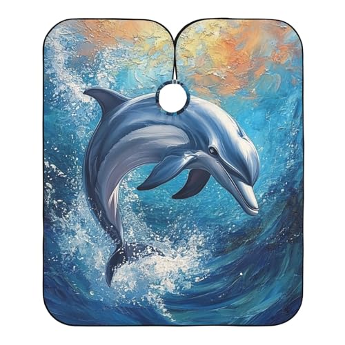 Hezely Dolphins Hair Dye Cape, Barber Cape for Adults,Waterproof Salon Cape,Waterproof Hairdressing Styling Hair Cutting, 65