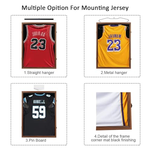 Image of Jinchuan Jersey Frame Display Case Large Frames Shadow Box Lockable with UV Protection for Baseball Basketball Football Soccer Hockey Sport Shirt Black