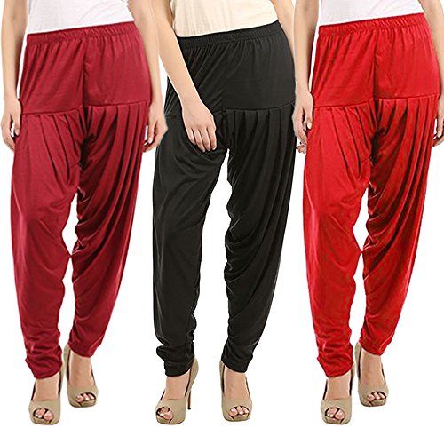 Image of Buy That Trendz Combo Offer (Pack of 3) Cotton Viscose Lycra Dhoti Patiyala Salwar Harem Bottoms Pants for Womens (White, Maroon, Black)