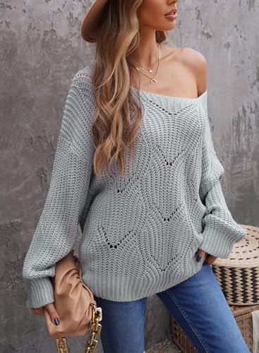 Image of Dokotoo Womens Sweaters 2026 Crewneck Cute Elegant Soft Long Sleeve Hollow Cable Knit Pullover Tops