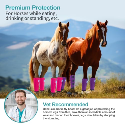 Image of Mesh Horse Fly Boots Set of 4, Loose Fitting Leggings for Horses, Reduce Stressful Stomping, Breathable Adjustable and Universal Fit for 4 Legs, Reliable Stay Put (Purple)
