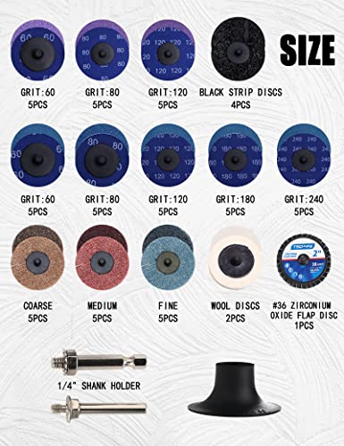 Tsoapx 62 Pcs Sanding Disc Set, 2 Inch Roll Lock Quick Change Sanding Discs With 1/4" Holders, Die Grinder Surface Conditioning Prep Strip Grind Polish Finish Burr Rust Paint Removal #TOP1