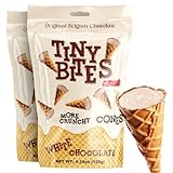 Tiny Bites - Crispy Mini Waffle Cones Treats - Premium Belgian Chocolate, 4.24 oz Bag (Pack of 2) - Delicious Variety of Flavors, Perfect Snack, Dessert, or Ice Cream Topping (2 Pack, White Chocolate)