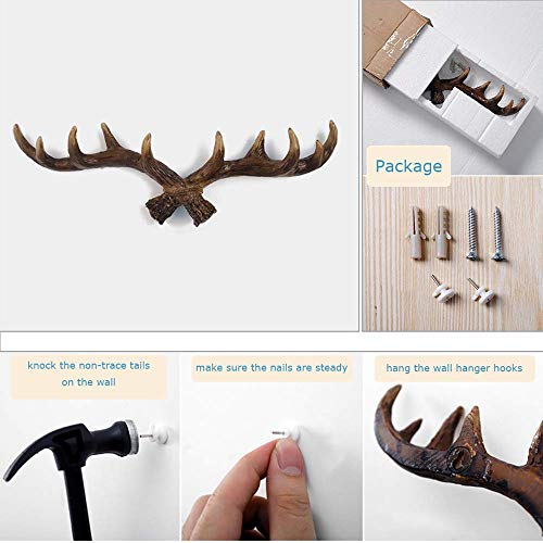 Vintage Deer Antlers Wall Hooks - 16 Inch Wall Mounted Clothes Hanger Coat Rack Key Holder For Decorative Wall Hook, Includes Screws And Anchors (Light Brown) #TOP4