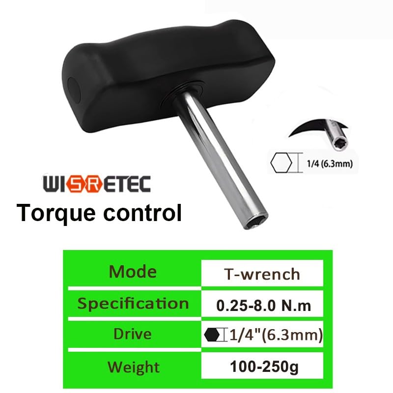 Cacciavite con chiave dinamometrica preimpostata impugnatura a T da 0,25-8 Nm, adatto for standard attacco esagonale 1/4" (marchio WISRETEC)(Torque 0.6N.m)