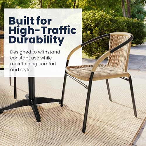 Image of EMMA + OLIVER Set of 4 Modern PE Rattan Stack Chairs, Indoor /Outdoor Patio Dining Chairs, No Assembly Required, Beige