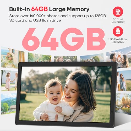 Frameo 32" Extra Large Digital Picture Frame, Smart WiFi Photo Frame with 1920x1080 FHD IPS Touch Screen 64GB Memory, Support Wall Mounted Auto-Rotate USB&SD Card, Share Photos/Videos Instantly by MaxAngel - Image 4