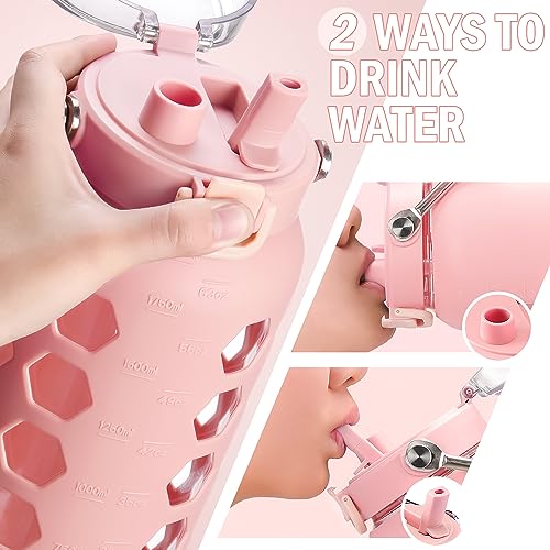 Image of MUKOKO 64oz Glass Water Bottle with Straw and Lid, Pink