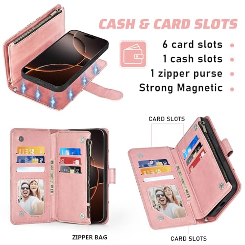 Coque iPhone 16 Pro Asuwish portefeuille détachable dorée avec protège-écran - 4