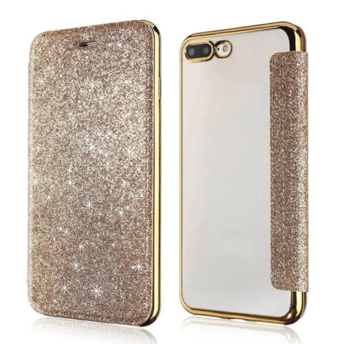 Étui iPhone XS cuir synthétique pailleté avec porte-carte et TPU