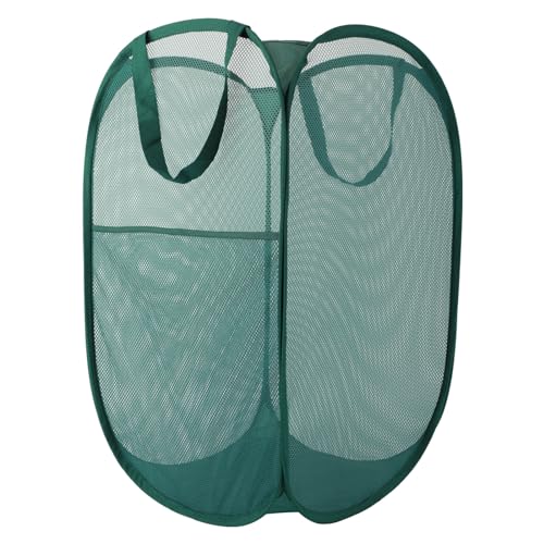 Image of Upgraded 100L Extra Large Mesh Pop Up Laundry Basket With Handles, Light Breathable, Fold Compact, Large Hold Portable Foldable Dirty Clothes Basket For Bedroom, Laundry Room, Dorm, Hotel, Green.V