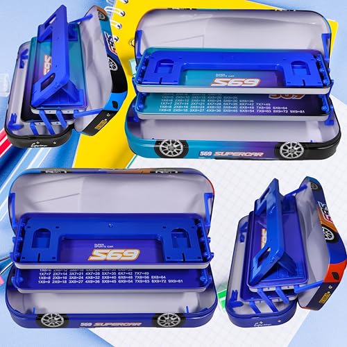 Image of ZAFCO Metal Pencil Box for Boys | Compass for Kids | Pen Box for Students | Geometry for School | Car Theme | Birthday Return Gift 1 Unit (Blue)