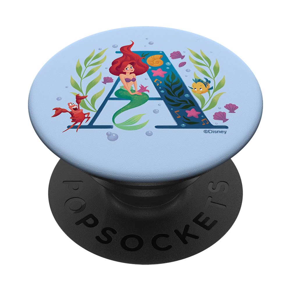 Disney Princess Alphabet Monogram Mermaid Letter A for Ariel PopSockets Adhesive PopGrip, Black