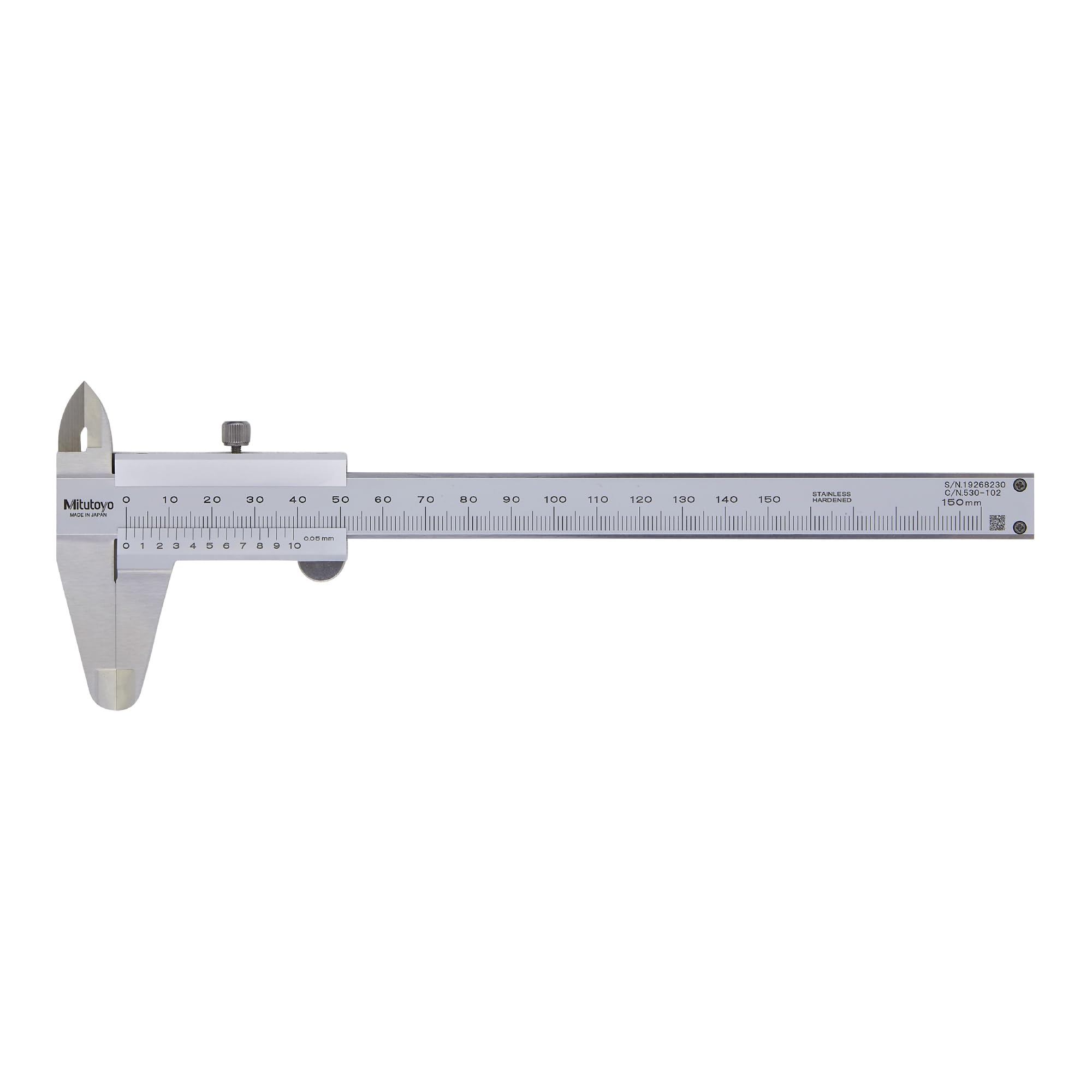 Mitutoyo 530-102 Standard-Nonius Messschieber, 0-150 mm | 0,05 mm, mechanische Ablesung, rundes Tiefenmaß, robust