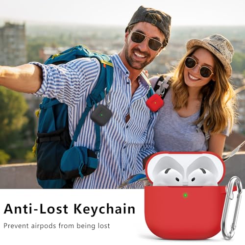 Ljusmicker AirPods 4 Case Cover 2024 - Soft Silicone, Shockproof, Red with Cleaner Kit & Keychain - 4