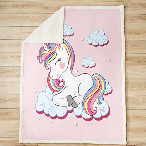 Loussiesd Kinder Decke 150x200cm Mädchen Einhorn Rosa Karikatur Einhorn Regenbogen Wolken drucken Kuscheldecke für Jugendliche Frauen Süß Tiere Dekorativ Wohndecke Mikrofaser Flanell Fleecedecke