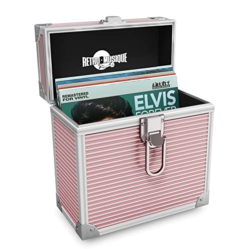 Retro Musique Caja de almacenamiento de vinilo de aluminio de 7 pulgadas con capacidad para hasta 35 eps, oro rosa, Retro Cover