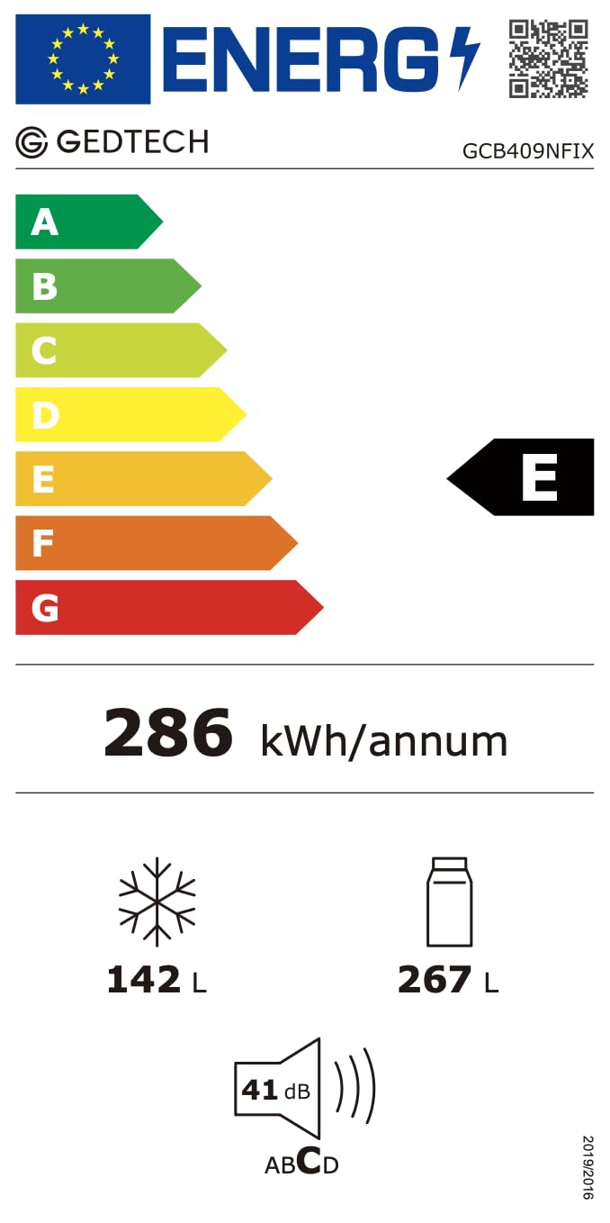 GEDTECH Réfrigérateur combiné GCB409NFIX congélateur bas 409L (267L + 142L) - No Frost (Pas de Givre) - Inox